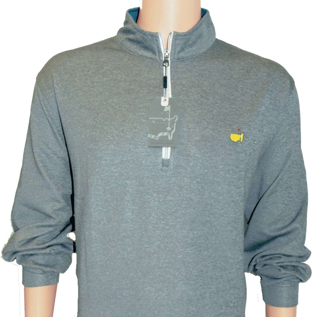 Masters Overcast Grey 1/4 Zip Tech Pullover with Ocean Blue Collar and