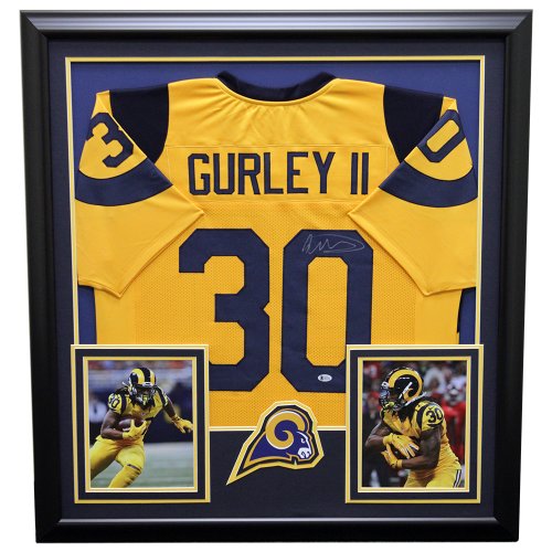 Todd Gurley II Autographed Los Angeles Rams Framed Gold Color Rush Custom Jersey - Beckett Certified Authentic 