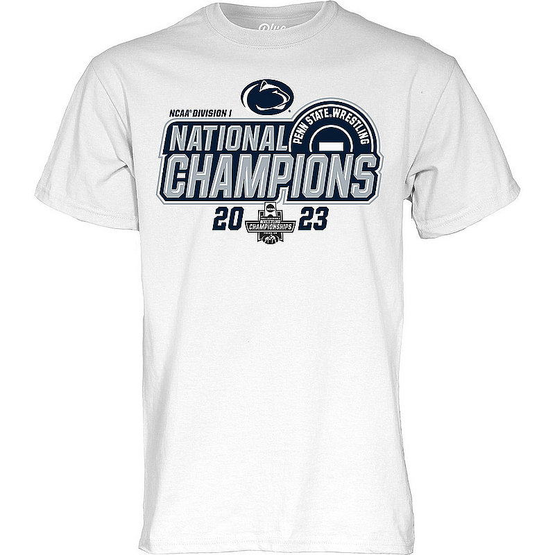 Blue 84 Penn State 2023 Wrestling NCAA National Champions T-Shirt White	 Nittany Lions (PSU) (Blue 84)
