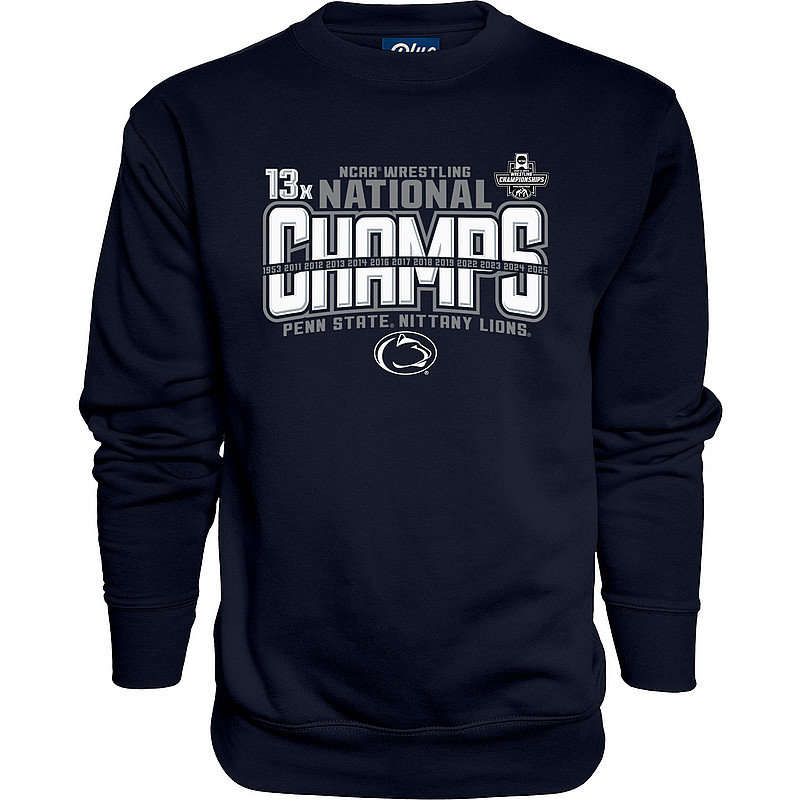 Blue 84 Penn State 2025 13X Wrestling National Champs Crewneck Sweatshirt Navy Nittany Lions (PSU) (Blue 84 )