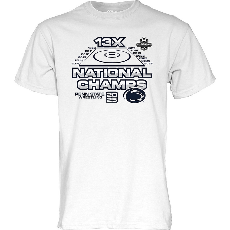 Blue 84 Penn State 2025 13X Wrestling National Champs Dynasty T-Shirt White Nittany Lions (PSU) (Blue 84)