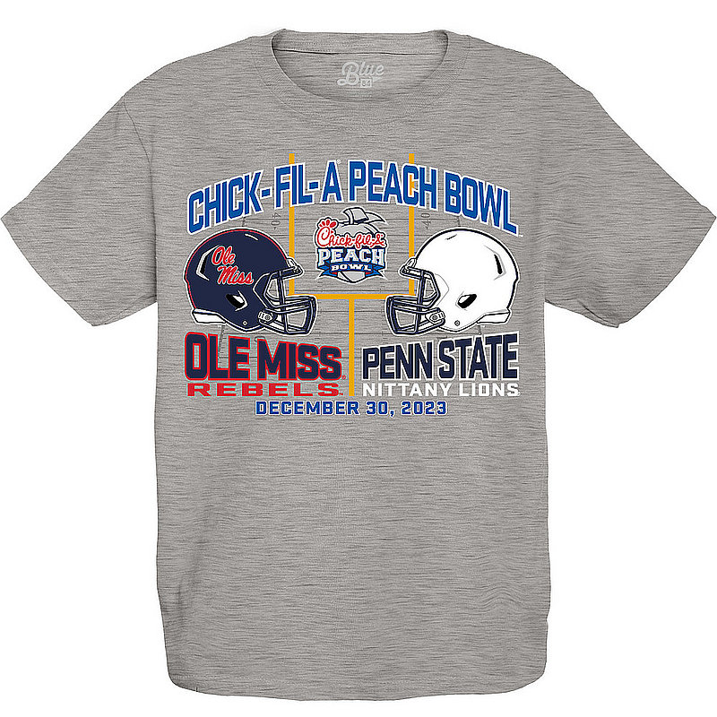 Penn State Nittany Lions Peach Bowl 2023 Dueling Helmet Youth T-Shirt Heather Grey 