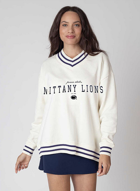 Chicka D Penn State Nittany Lions Women's Applique Letterman V-Neck Sweatshirt Ivory Nittany Lions (PSU) (Chicka D )