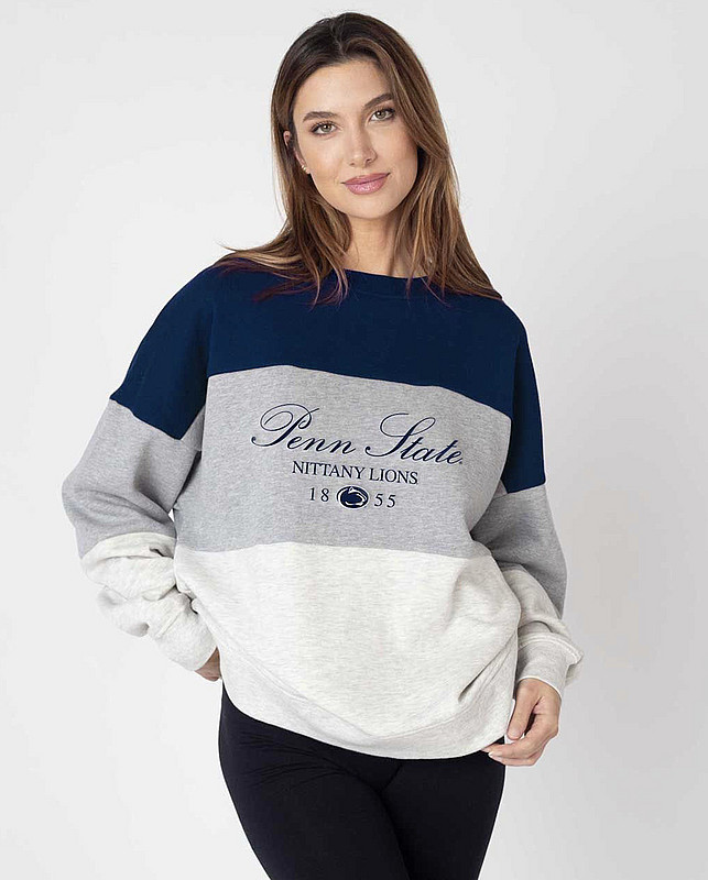 Chicka D Penn State University Women's Embroidered Color Block Crewneck Sweatshirt Nittany Lions (PSU) (Chicka D )