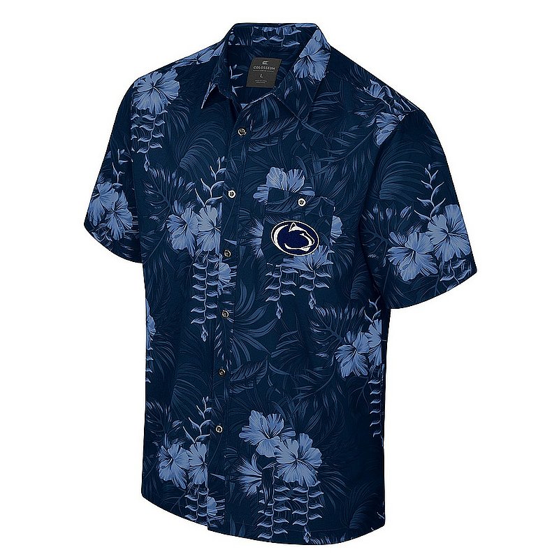 Penn State Mens Navy Hawaiian Camino Camp Button-Up Shirt