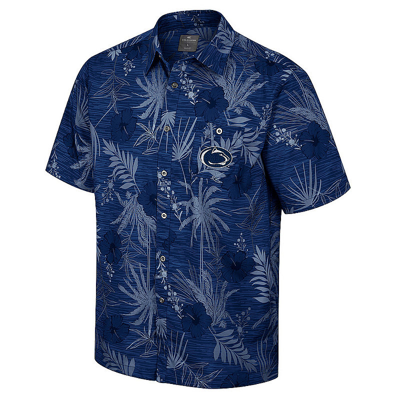 Penn State Mens Navy Hawaiian Style Camp Button-Up Shirt