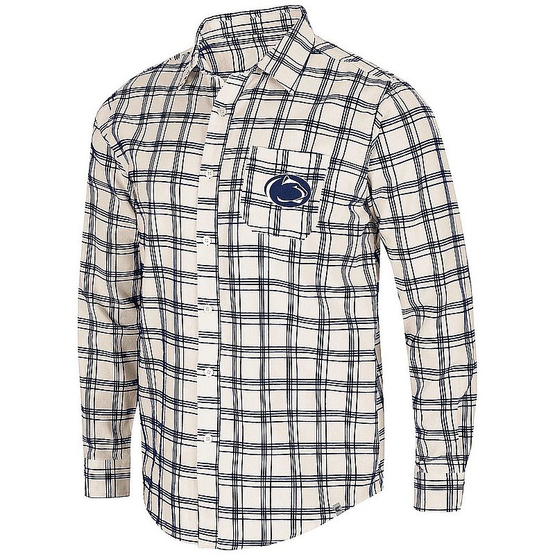 Colosseum Penn State Mens Off White & Navy Flannel Plaid Button Up Nittany Lions (PSU) (Colosseum )