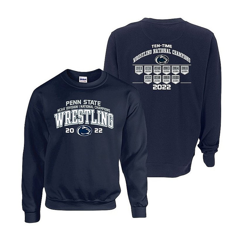 Penn State 2022 10X Wrestling NCAA National Champs Double Sided Crewneck Sweatshirt Navy Nittany Lions (PSU) 