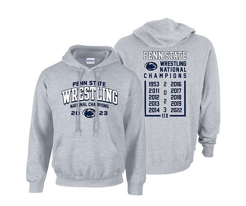 Penn State 2023 11X Wrestling NCAA National Champs Double Sided Hooded Sweatshirt Gray 