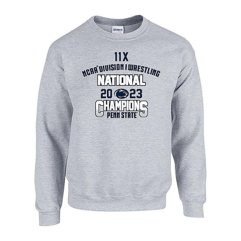 Penn State 2023 Wrestling NCAA National Champions Crewneck Sweatshirt Grey