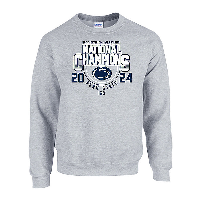 Penn State 2024 NCAA Wrestling National Champions Crewneck Sweatshirt Grey Nittany Lions (PSU) 