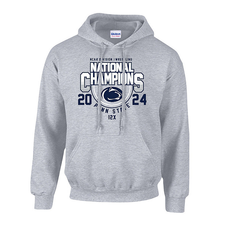Penn State 2024 NCAA Wrestling National Champions Hooded Sweatshirt Grey