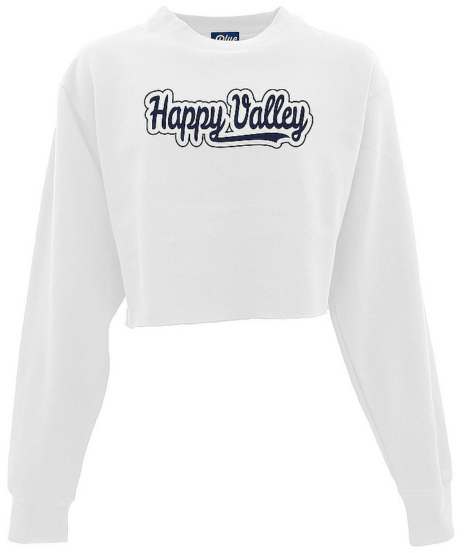 Penn State Blue 84 Happy Valley Script White Crop Crew Sweatshirt Nittany Lions (PSU) (Blue 84)