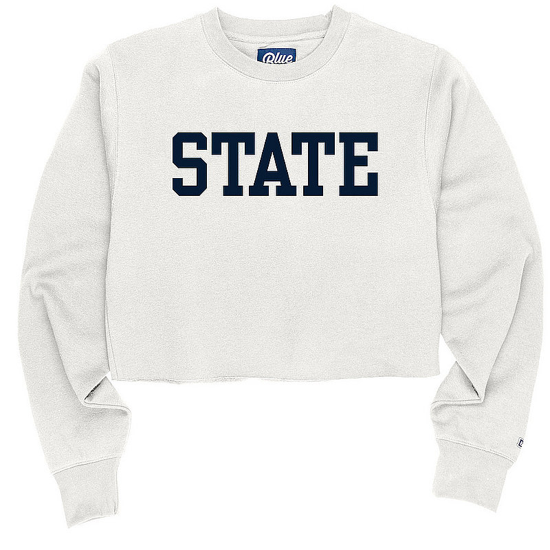 Penn State Blue 84 State Women's White Crop Crew Sweatshirt Nittany Lions (PSU) (Blue 84)