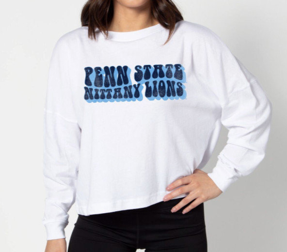 Penn State Nittany Lions White Long Sleeve Boxy Crop Top Nittany Lions (PSU) 