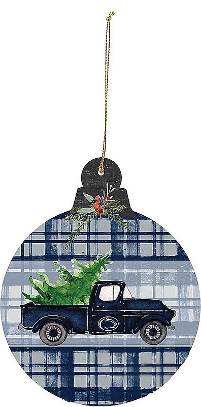 Penn State Plaid Truck Wood Holiday Ornament 
