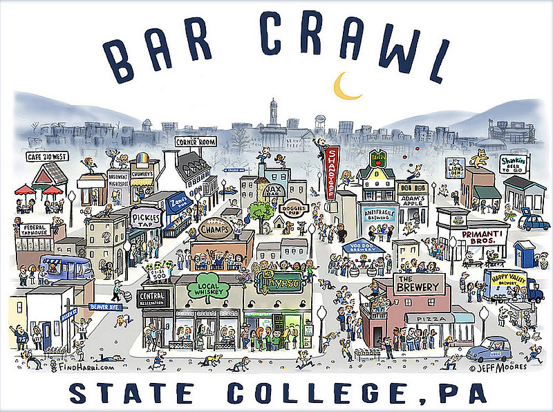 Penn State State College Bar Crawl Print 5"X7" Nittany Lions (PSU) 