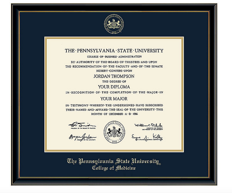 Penn State University College of Medicine Gold Embossed Diploma Frame