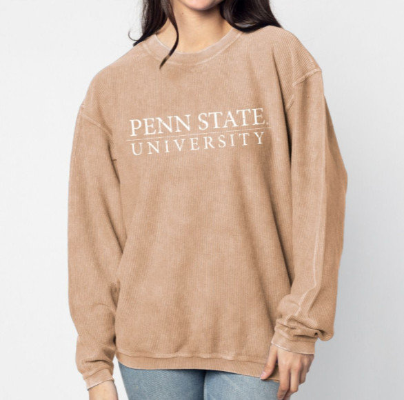 Penn State University Corded Crew Sweatshirt Latte  