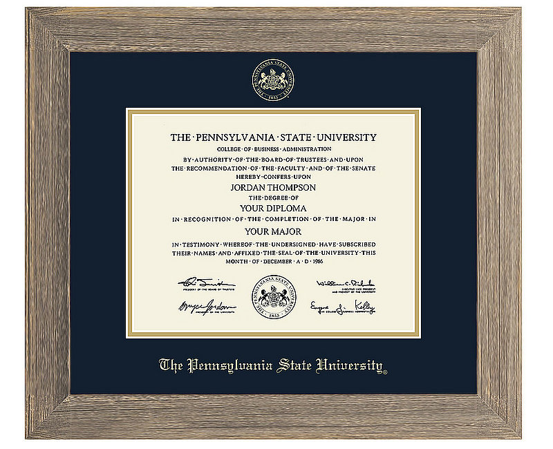 Penn State University Gold Embossed Gray Barnwood Diploma Frame Nittany Lions (PSU) 