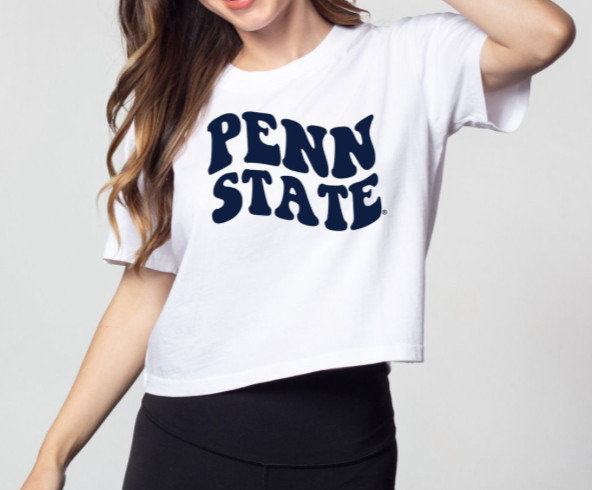Penn State Wavy Short 'N' Sweet White Crop Tee Nittany Lions (PSU) 