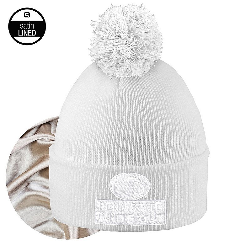 Penn State White Out Satin Lined Winter Knit Pom Beanie