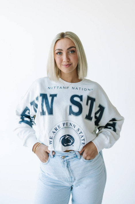 Penn State Women's Allover Split White Out Crop Crewneck Nittany Lions (PSU) 