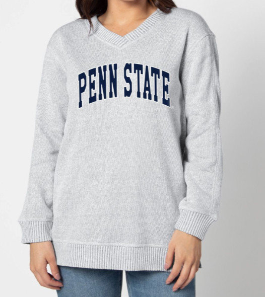 Penn State Women's Comfy Spirit Heather Grey V-Neck Crewneck Sweatshirt  