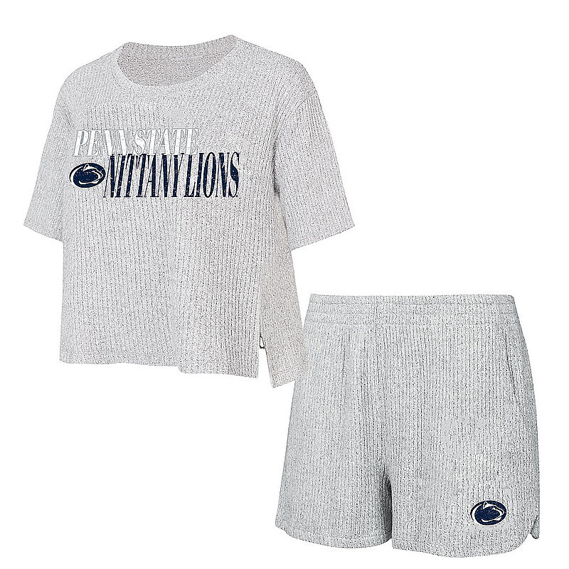 Penn State Women's Grey Rib Knit Top & Short Lounge Pajama Sleep Set