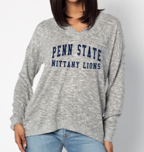 Penn State Women's Heather Grey Cozy V-Neck Top Nittany Lions (PSU) 