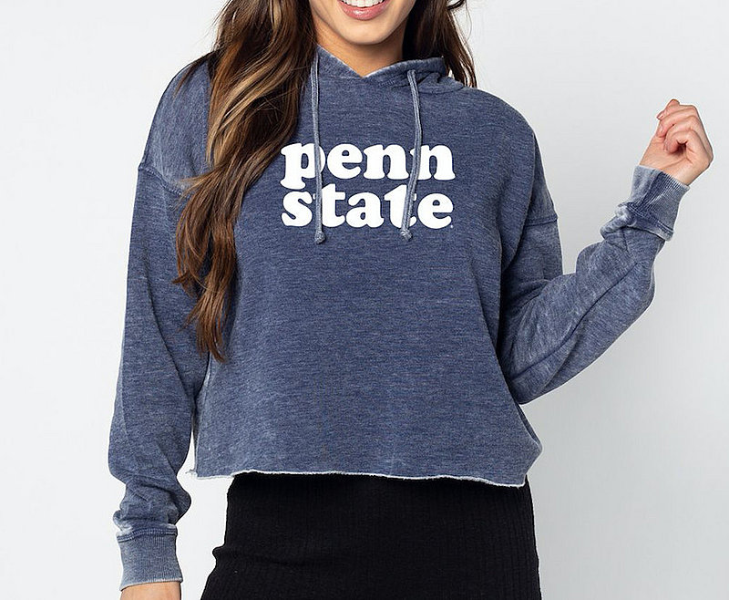 Penn State Women's Navy Burnout Cropped Hooded Sweatshirt 