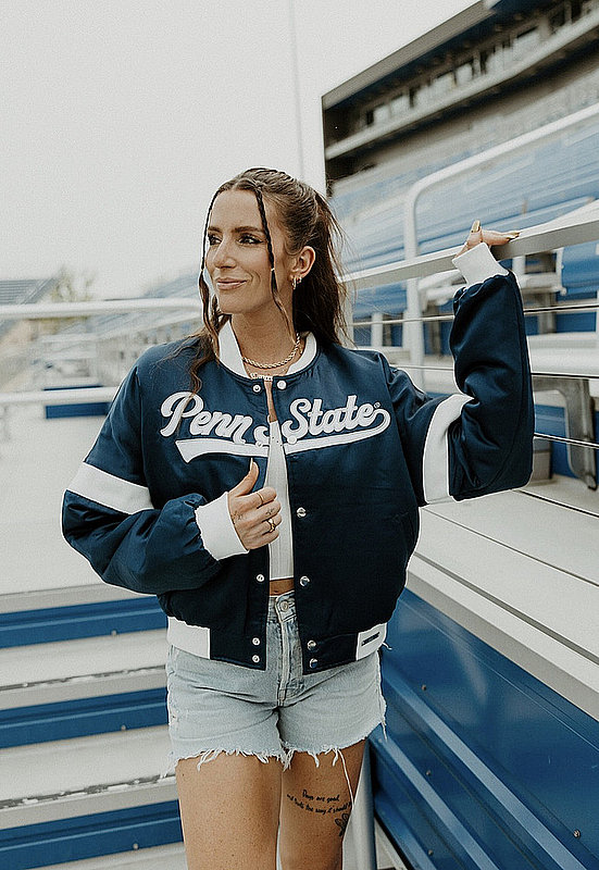 Penn State Women's Navy Satin Varsity Bomber Jacket 