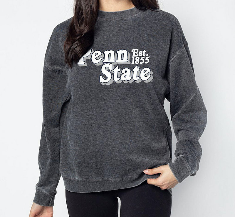 Penn State Women's Super Soft Acid Wash Charcoal Campus Crew Nittany Lions (PSU) 