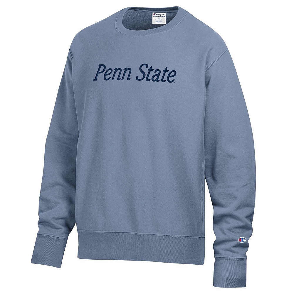 Penn State 3D Embroidery Champion Vintage Wash Reverse Weave Crew Wildflower Blue Nittany Lions PSU