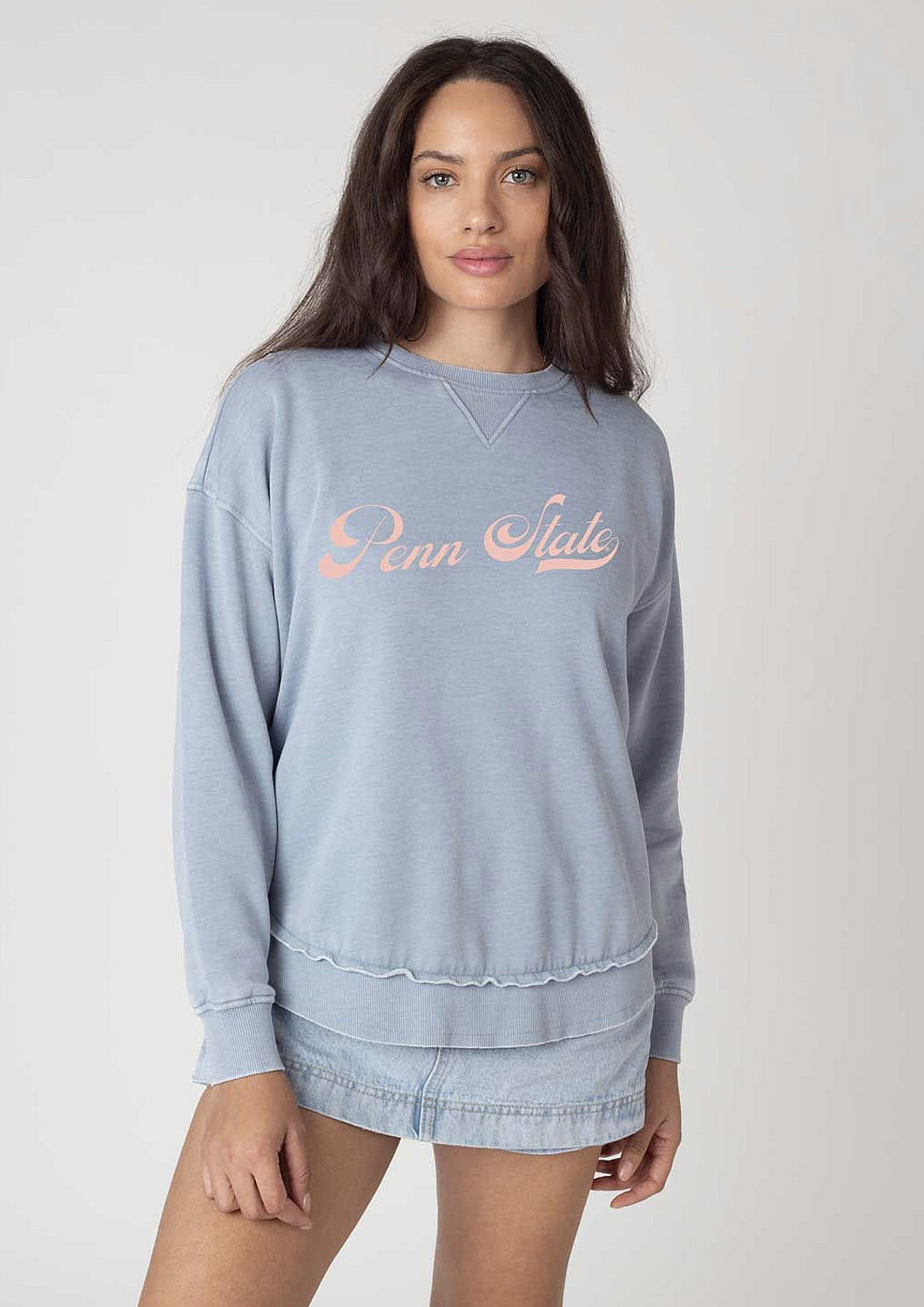Penn State Super Soft Acid Wash Faded Denim Campus Crew