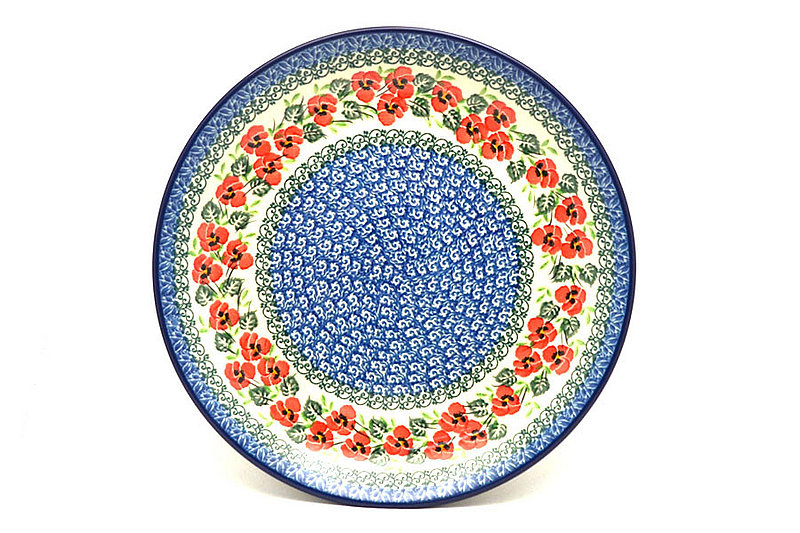 10 1/2"W
 Polish Pottery Plate - Dinner (10 1/2") - Red Pansy 223-2538a (10 1/2"W
)