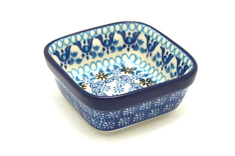 1 1/2"H x 3 3/4"W x 3 3/4"L
 Polish Pottery Ramekin - Square - Blue Yonder 428-2187a (1 1/2"H x 3 3/4"W x 3 3/4"L
)