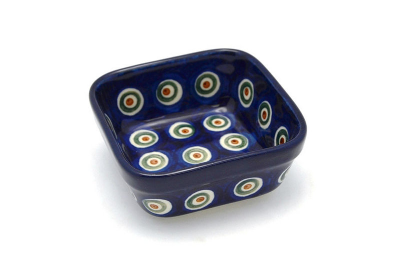1 1/2"H x 3 3/4"W x 3 3/4"L
 Polish Pottery Ramekin - Square - Peacock 428-054a (1 1/2"H x 3 3/4"W x 3 3/4"L
)