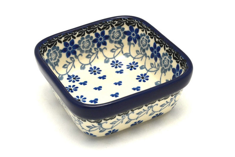 1 1/2"H x 3 3/4"W x 3 3/4"L
 Polish Pottery Ramekin - Square - Silver Lace 428-2158a (1 1/2"H x 3 3/4"W x 3 3/4"L
)