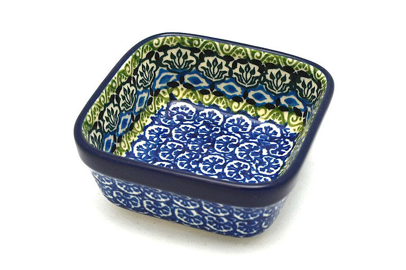 1 1/2"H x 3 3/4"W x 3 3/4"L
 Polish Pottery Ramekin - Square - Tranquility 428-1858a (1 1/2"H x 3 3/4"W x 3 3/4"L
)