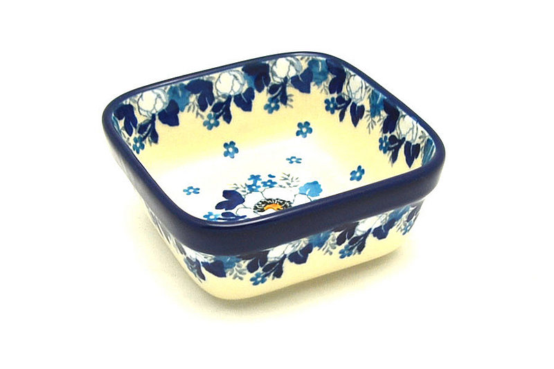 1 1/2"H x 3 3/4"W x 3 3/4"L
 Polish Pottery Ramekin - Square - White Poppy 428-2222a (1 1/2"H x 3 3/4"W x 3 3/4"L
)