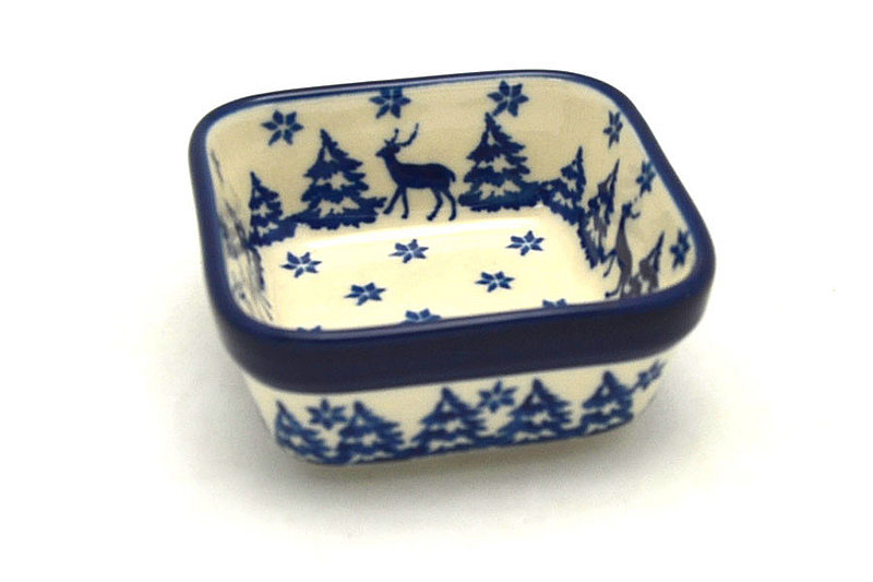 1 1/2"H x 3 3/4"W x 3 3/4"L
 Polish Pottery Ramekin - Square - Winter Forest 428-1931a (1 1/2"H x 3 3/4"W x 3 3/4"L
)