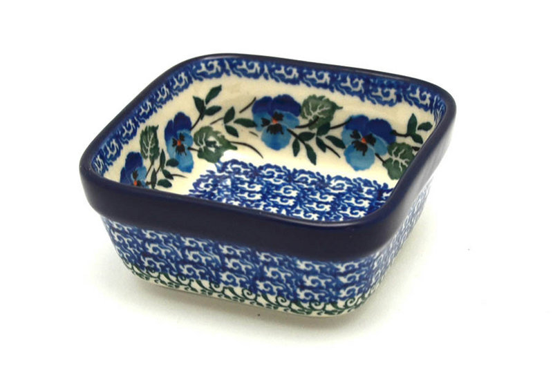 1 1/2"H x 3 3/4"W x 3 3/4"L
 Polish Pottery Ramekin - Square - Winter Viola 428-2273a (1 1/2"H x 3 3/4"W x 3 3/4"L
)