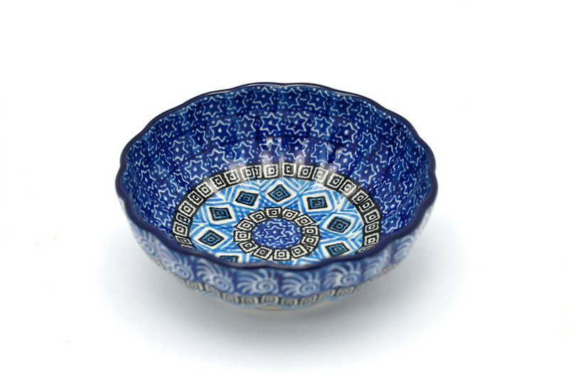 1 1/2"H x 4 1/2"W
 Polish Pottery Bowl - Shallow Scalloped - Small - Aztec Sky 023-1917a (1 1/2"H x 4 1/2"W
)