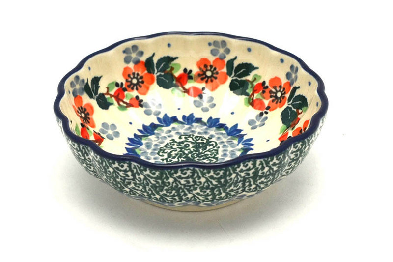 1 1/2"H x 4 1/2"W
 Polish Pottery Bowl - Shallow Scalloped - Small - Cherry Blossom 023-2103a (1 1/2"H x 4 1/2"W
)