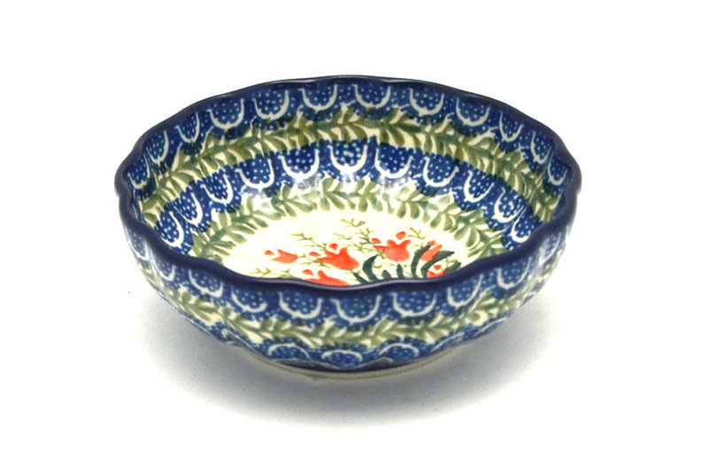 1 1/2"H x 4 1/2"W
 Polish Pottery Bowl - Shallow Scalloped - Small - Crimson Bells 023-1437a (1 1/2"H x 4 1/2"W
)