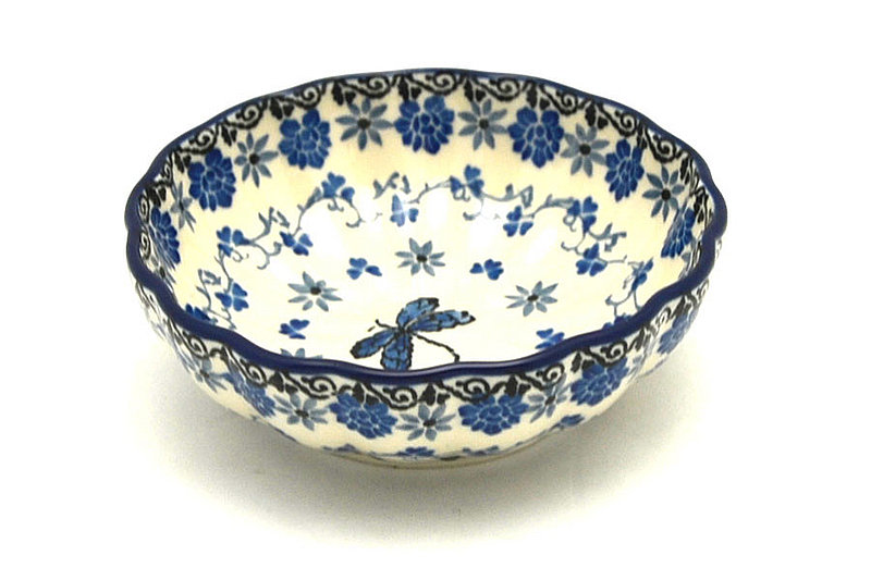 1 1/2"H x 4 1/2"W
 Polish Pottery Bowl - Shallow Scalloped - Small - Dragonfly 023-2009a (1 1/2"H x 4 1/2"W
)