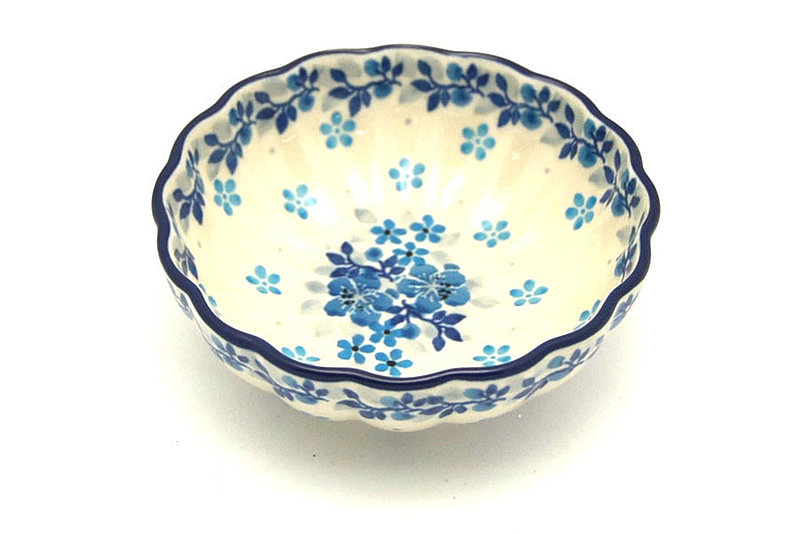 1 1/2"H x 4 1/2"W
 Polish Pottery Bowl - Shallow Scalloped - Small - Flax Flower 023-2642a (1 1/2"H x 4 1/2"W
)