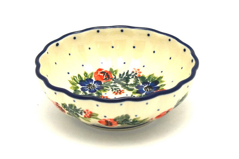 1 1/2"H x 4 1/2"W
 Polish Pottery Bowl - Shallow Scalloped - Small - Garden Party 023-1535a (1 1/2"H x 4 1/2"W
)