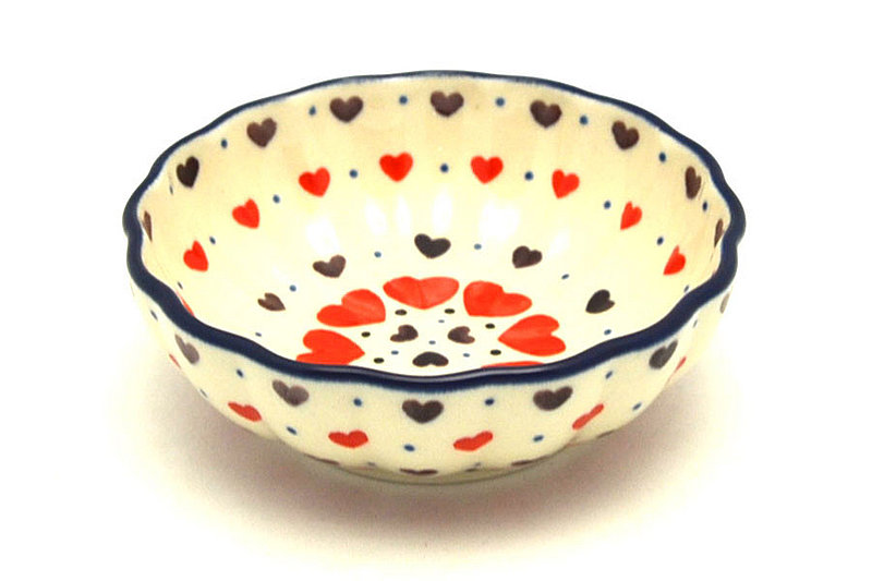 1 1/2"H x 4 1/2"W
 Polish Pottery Bowl - Shallow Scalloped - Small - Love Struck 023-2108a (1 1/2"H x 4 1/2"W
)